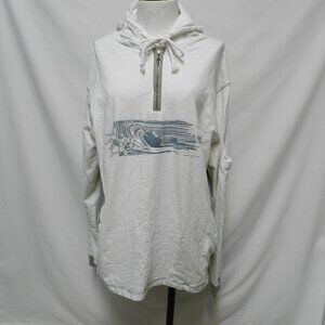 Crazy Shirts knit Hoodie Hawaiian Waves 1/4 zip top White VTG Size Sz X Large XL